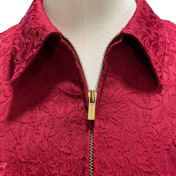 Women's Red Floral Textured Jacket Sz XL Casual Classic Stylish Party Zip-Up - Picture 9 of 11
